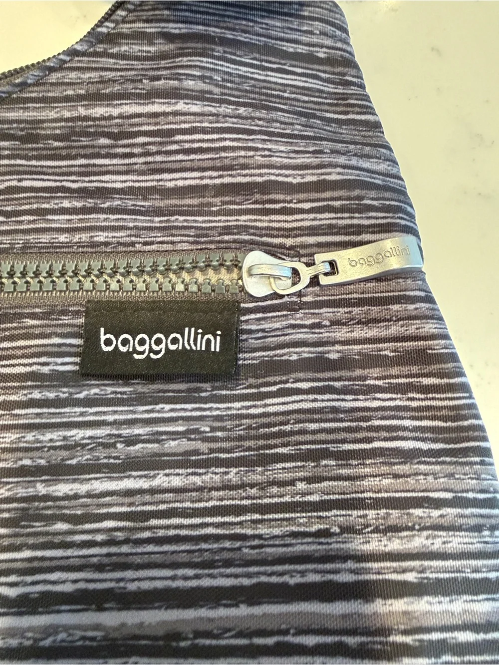 Baggallini Gray Black Striped Crossbody Bag Adjustable Strap Travel Purse